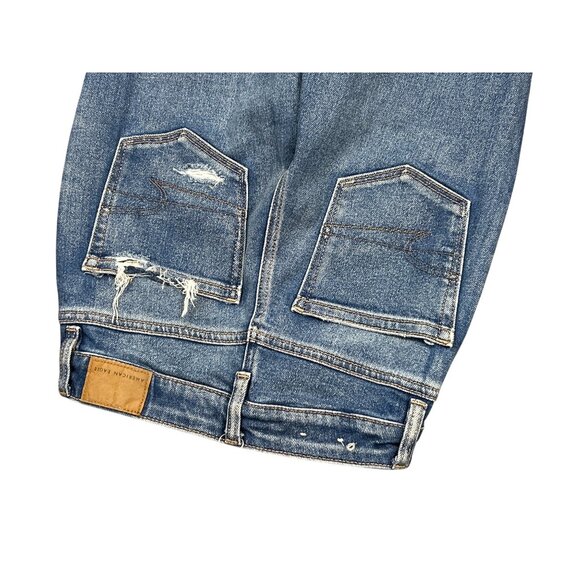 AE Stretch Mom Straight Jean Medium Distressed Wash Size 00 - Picture 7 of 9